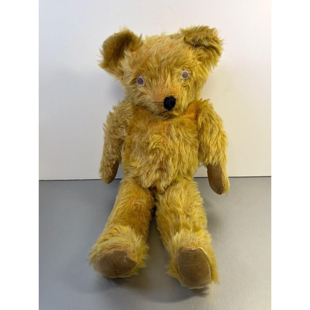Vintage 18" Golden Mohair Jointed‎ Teddy Bear with Fabric Eyes